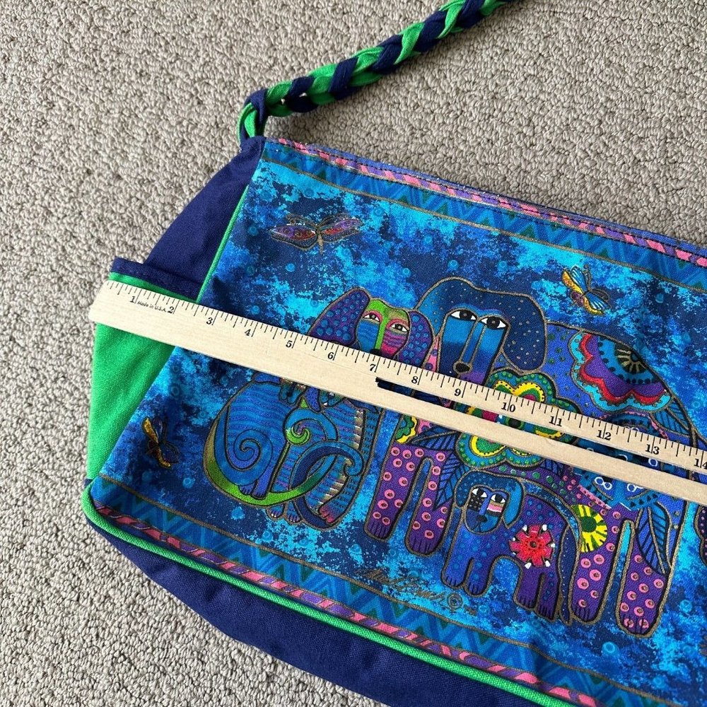 Laurel Burch Purse Shoulder Bag Colorful Vibrant Blue Dogs Sequins Canvas Tote - Picture 7 of 16